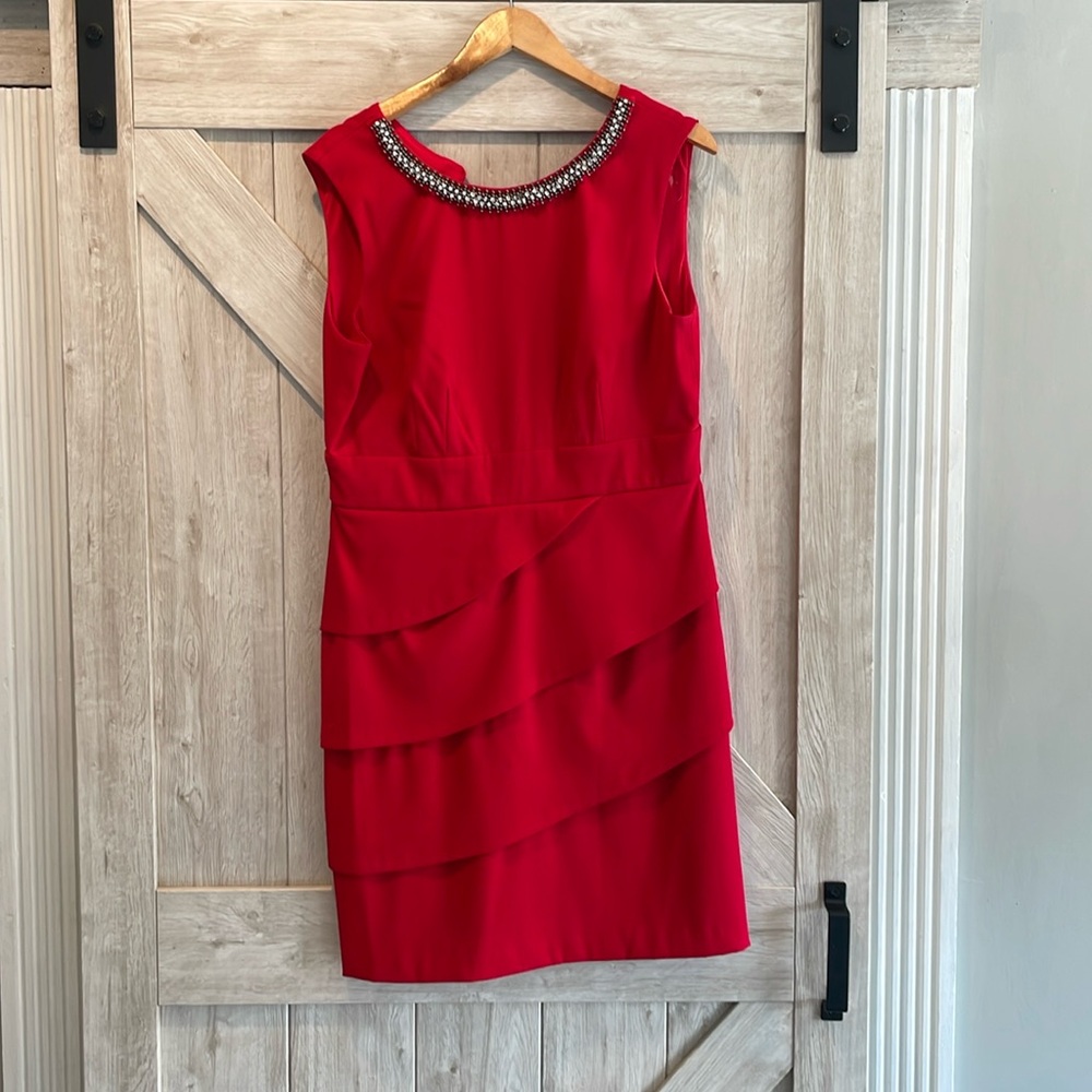 Red connected apparel dress for a nice occasion.